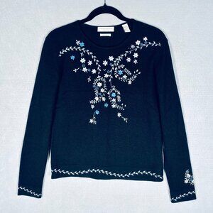 Vintage Valerie Stevens Cashmere Sweater Womens S Black Floral Fairy Cottage y2k